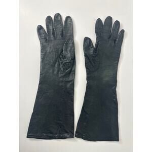 Vintage Alexander's Silk black leather long Oprea gloves REAL KID FRANCE size 7
